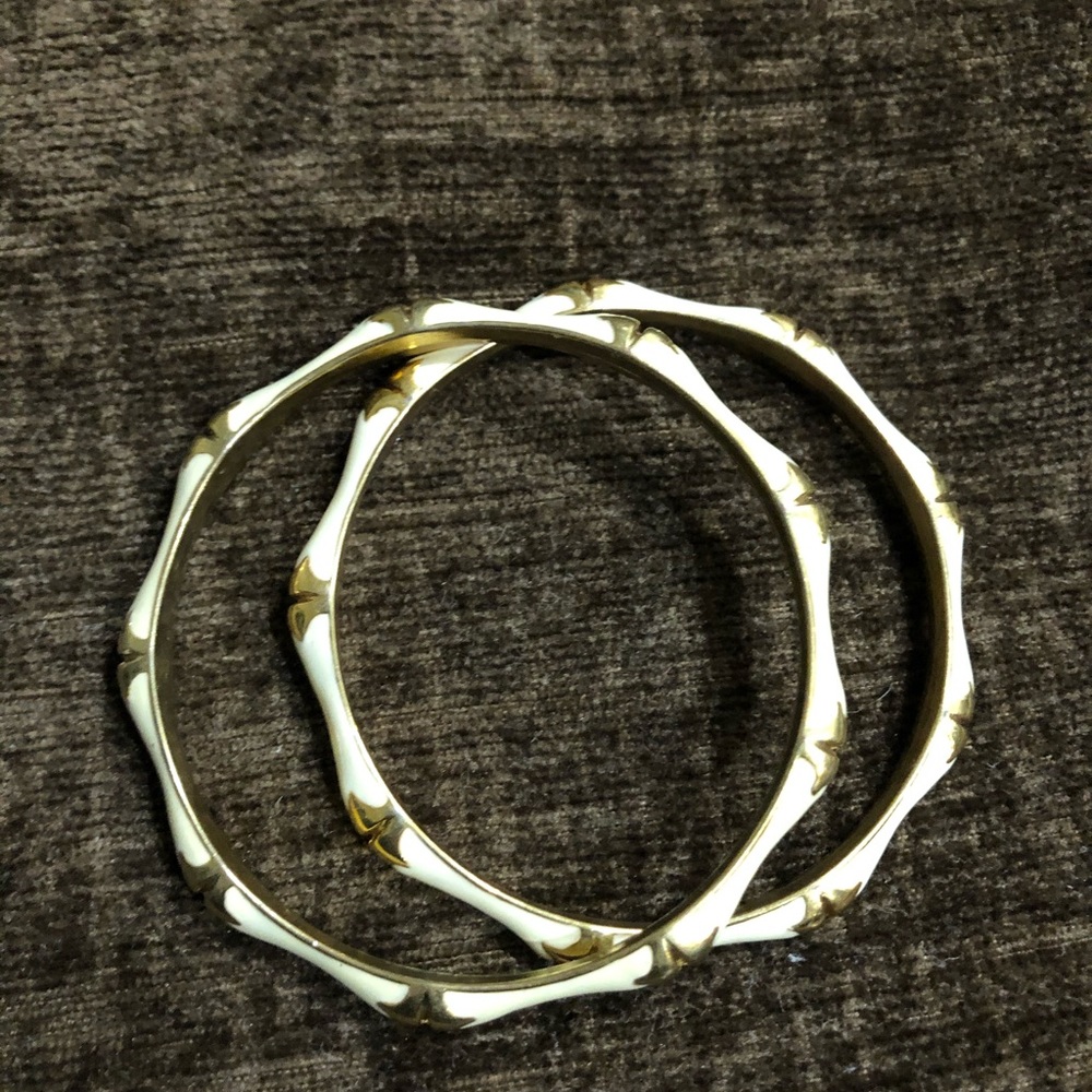 Cream Enamel and Gold Tone Bamboo Bangles